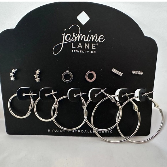 Jasmine Lane Co. Jewelry - Jasmine Lane Silver Stud & Hoop Earring Set 6 Piece‎ Hypoallergenic NWT